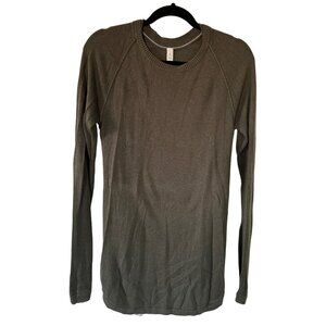 Lululemon Olive Ribbed Knit Long Sleeve Sweater Size 8 Thumbholes
